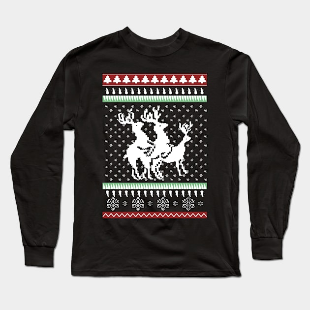 Ugly Christmas Party Sweater Humping Reindeer Funny Gift Long Sleeve T-Shirt by zopandah